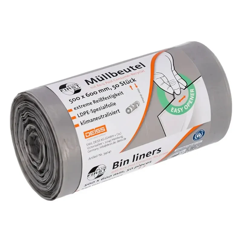 DEISS FIRST PLUS PCR Müllbeutel 30 Liter LDPE grau 34041