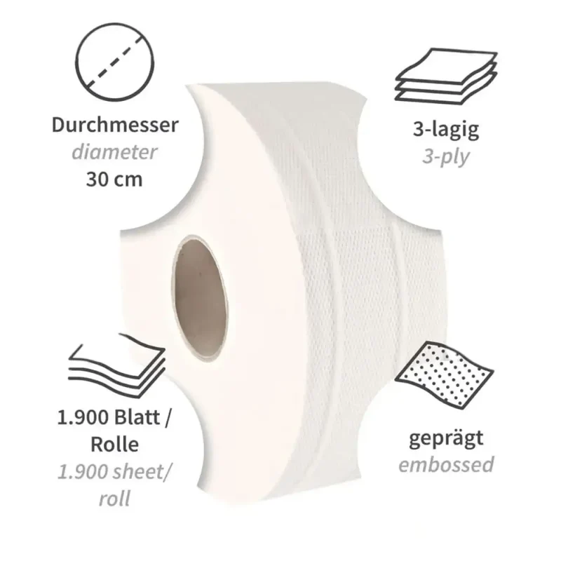 HygoClean Toilettenpapier, Jumbo, 3-lagig Zellulose