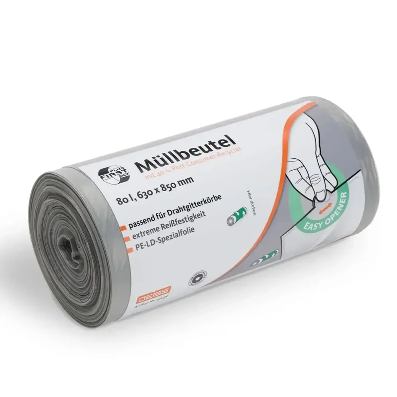 DEISS First Plus pcr Müllbeutel 80 Liter Grau 34043 passend für Drahtgitterkörbe
