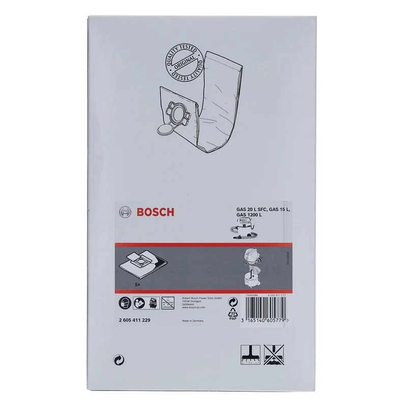 Bosch Professional Vliesfilterbeutel 2 605 411 229 für GAS 15, GAS 20 L SFC Professional (VE 5)