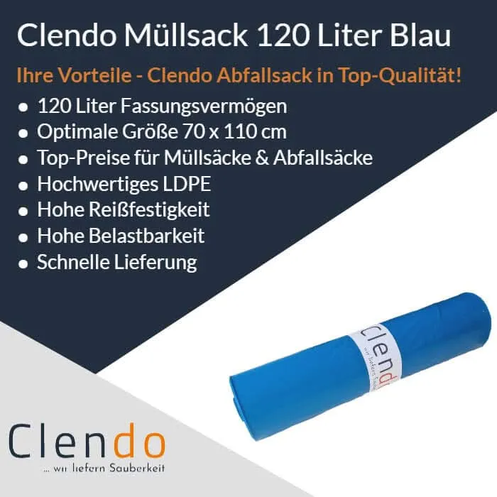 Müllsäcke Premium Clendo LDPE 120 Liter Blau
