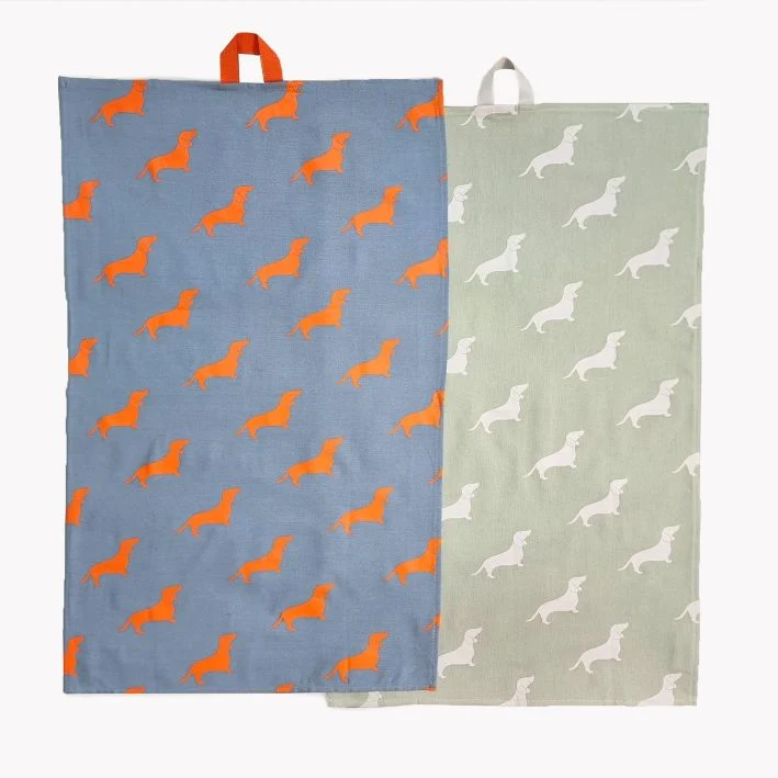 KERA TILL - Geschirrtuch Set Dackel (Weiß / Orange)
