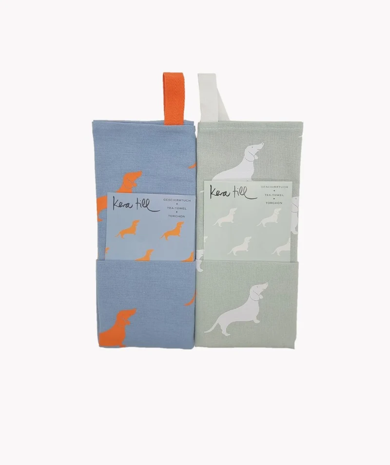 KERA TILL - Geschirrtuch Set Dackel (Weiß / Orange)