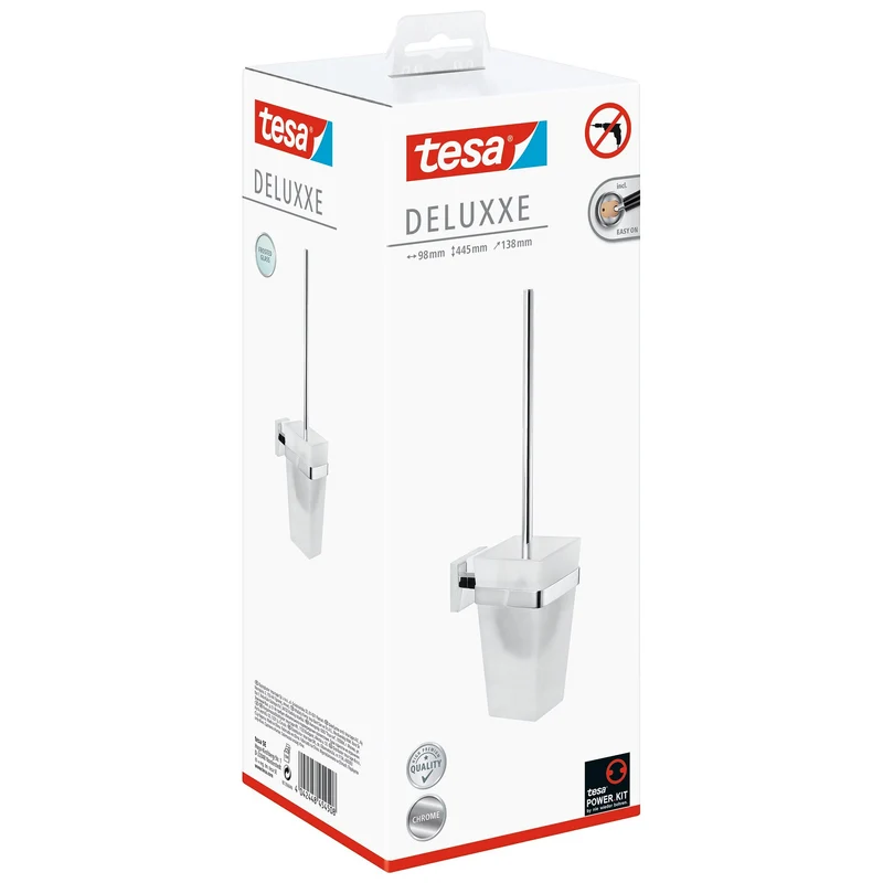 tesa DELUXXE Toilettenbürsten-Set, Metall, verchromt, inkl. Klebelösung | 1 Stück
