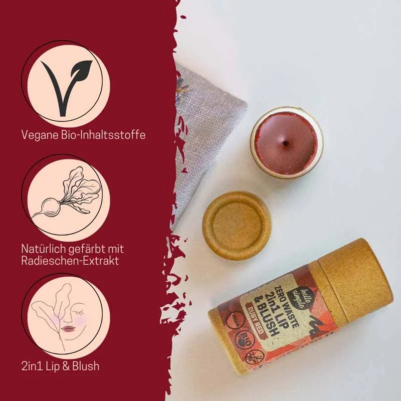 hello simple Zero Waste 2in1 Lip & Blush "RUBY RED" 5 g