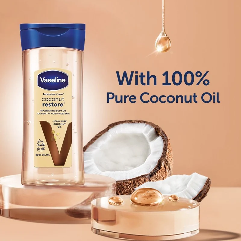 Vaseline Intensive Care Körperöl Coconut Restore für gesunde, mit Feuchtigkeit versorgte Haut. Regenerierendes Körpergelöl aus 100 % reinem Kokosnussöl,