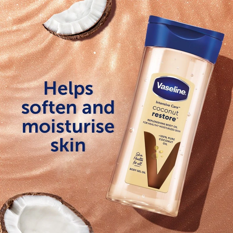 Vaseline Intensive Care Körperöl Coconut Restore für gesunde, mit Feuchtigkeit versorgte Haut. Regenerierendes Körpergelöl aus 100 % reinem Kokosnussöl,