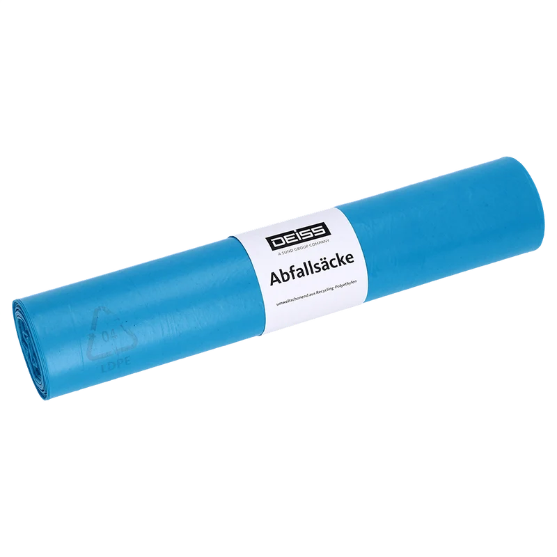 Deiss Abfallsäcke aus Recycling-LDPE, Typ 70, 120 Liter, 700x1100 mm, blau | Rolle (25 Stück)