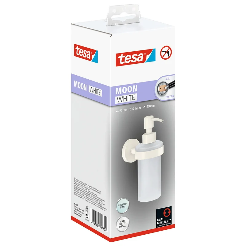 tesa MOON WHITE Wandseifenspender, weiß matt, inkl. Klebelösung | 1 Stück