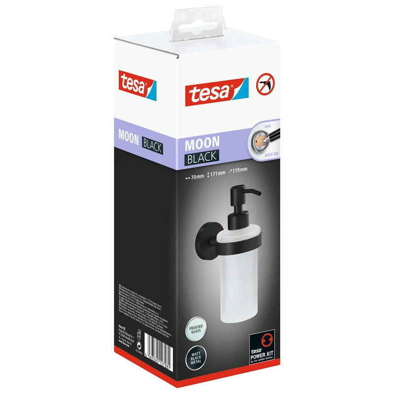 tesa MOON BLACK Wandseifenspender, schwarz matt, inkl. Klebelösung | 1 Stück