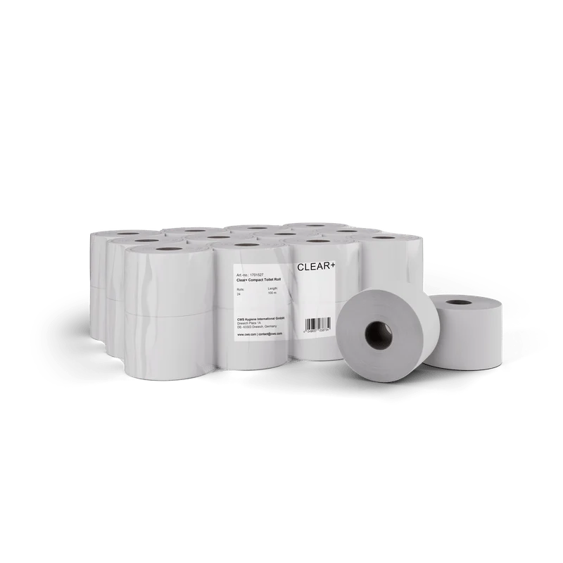 CWS Clear+ Toilettenpapier Kompakt-Rollen 2-lagig 100 m | Packung (24 Rollen)
