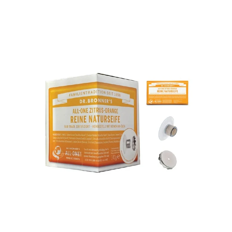 Dr. Bronner's Reine Naturseife "All-One Zitrus-Orange" mit Magnethalterung 140 g