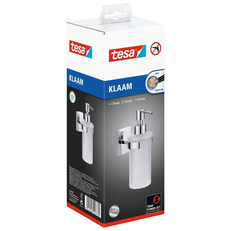 tesa Klaam Design-Seifenspender, verchromt, inkl. Klebelösung | 1 Stück