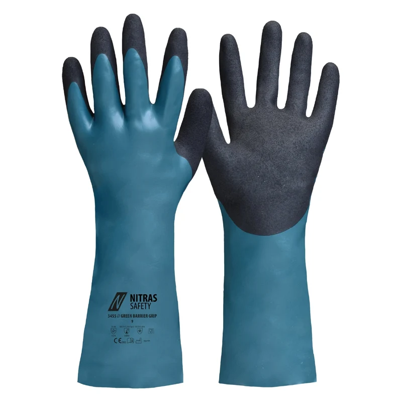 NITRAS GREEN BARRIER GRIP, Chemikalienschutzhandschuhe, petrol / schwarz