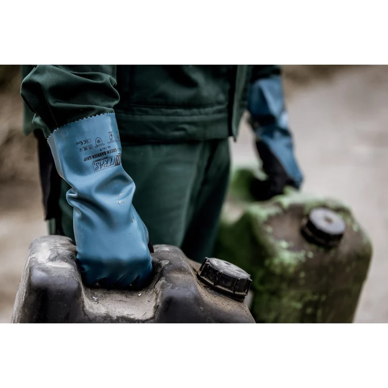 NITRAS GREEN BARRIER GRIP, Chemikalienschutzhandschuhe, petrol / schwarz