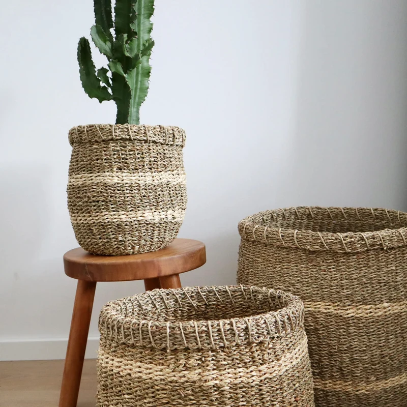 Naturewaves gestreifter Korb aus Seegras "Nalu"