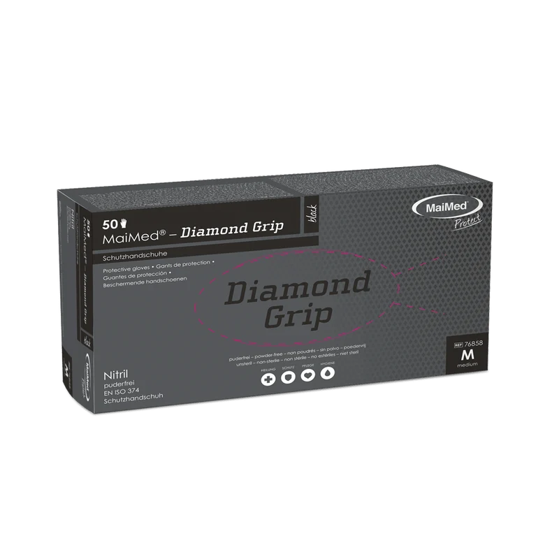 MaiMed-Diamond Grip schwarz, unsteril, pf Latexfreier Nitril-Handschuh
