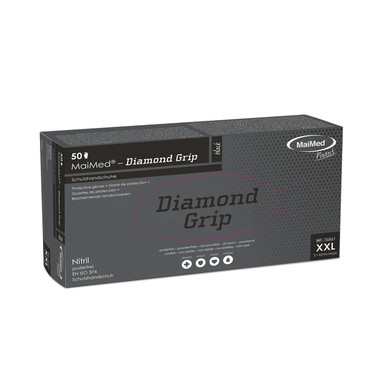MaiMed-Diamond Grip schwarz, unsteril, pf Latexfreier Nitril-Handschuh