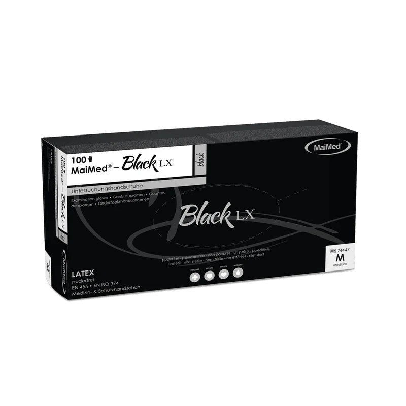 MaiMed-Black LX PF Einmal-Latex-Untersuchungshandschuhe, puderfrei, 100 St./Box