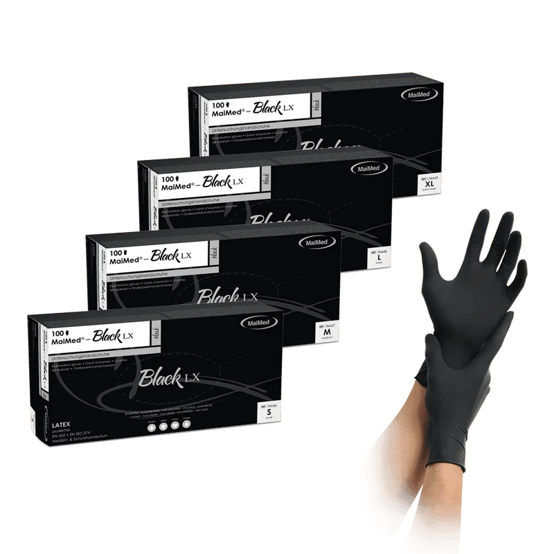 MaiMed-Black LX PF Einmal-Latex-Untersuchungshandschuhe, puderfrei, 100 St./Box