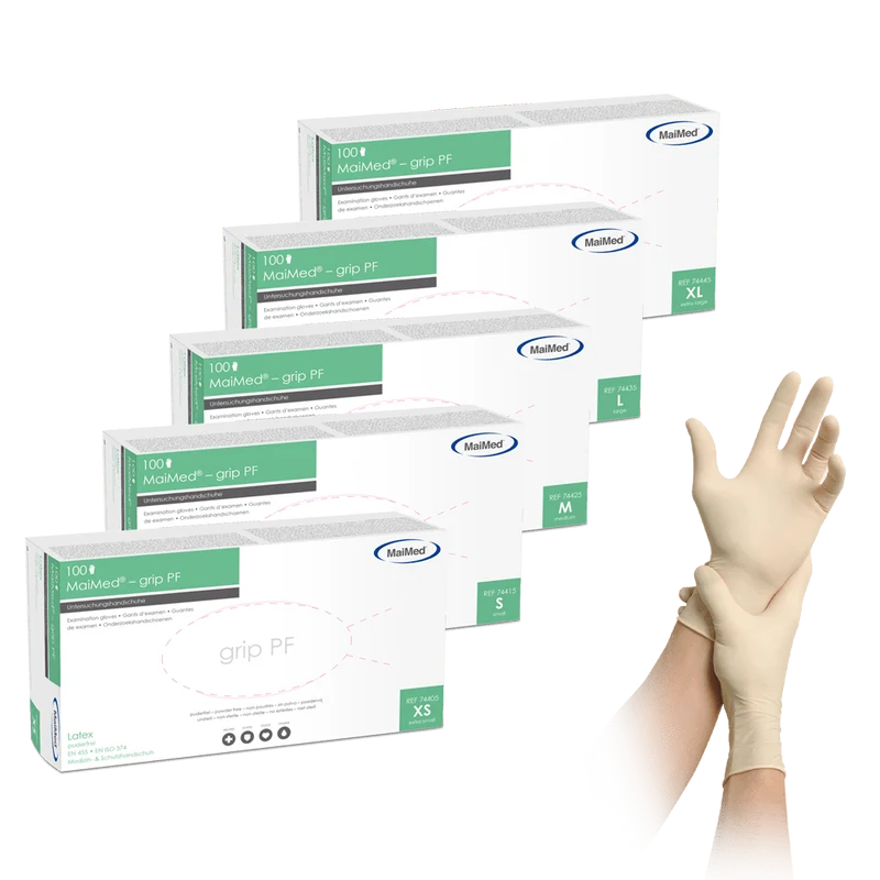 MaiMed-grip PF, unsteril, puderfrei Latex-Untersuchungshandschuhe
