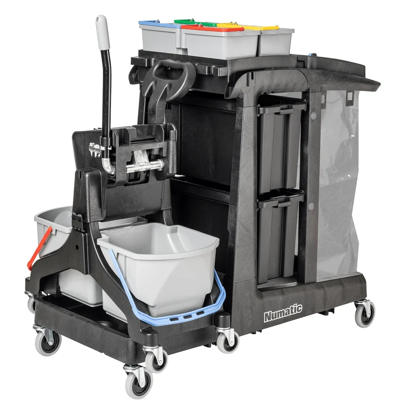Numatic Reinigungswagen EcoMatic EM5 B inkl. MidMop Black und 4 x 5 Liter Eimer | Packung (1 Stück)