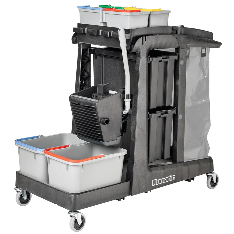 Numatic Reinigungswagen EcoMatic EM5 A inkl. Universalpressen-Set SRK16 und 4 x 5 Liter Eimer | Packung (1 Stück)
