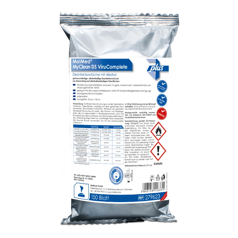 MaiMed MyClean DS ViruComplete Refill, getränkt-neutral 15x18cm | Packung (120 Stück)