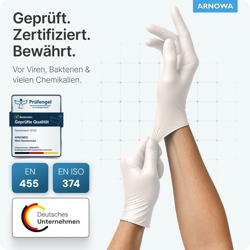 ARNOMED NITRIL WHITE Reißfeste Einmalhandschuhe aus Nitril in Weiß