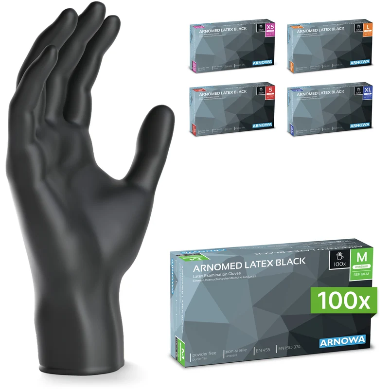 ARNOMED LATEX BLACK Puderfreie Einmalhandschuhe aus Latex in Schwarz