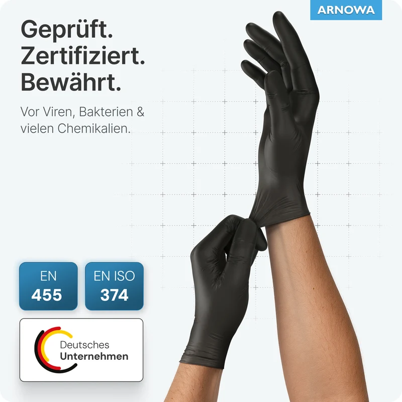 ARNOMED LATEX BLACK Puderfreie Einmalhandschuhe aus Latex in Schwarz