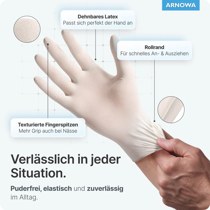 ARNOMED LATEX PF Puderfreie Einmalhandschuhe aus Latex Natur