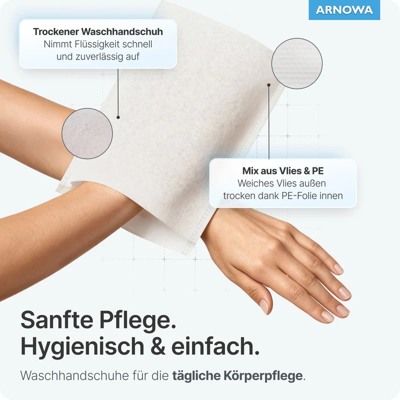 ARNOMED Einmalwaschhandschuhe Spunlace mit PE, wasserabweisend | Beutel (50 Stück)