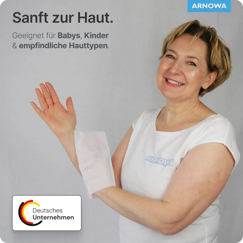 ARNOMED Einmalwaschhandschuhe Spunlace mit PE, wasserabweisend | Beutel (50 Stück)