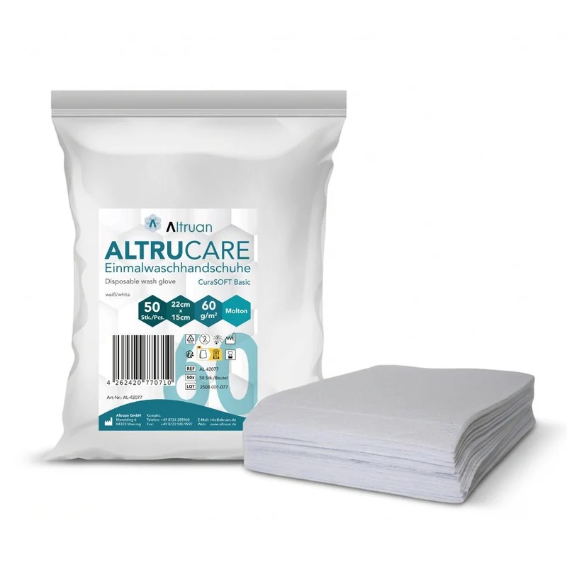 Altrucare Einmalwaschhandschuhe CuraSOFT Basic (60g) | Packung (50 Stück)