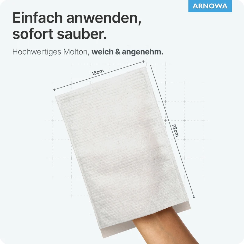 ARNOMED Einmalwaschhandschuhe aus Molton, Dermatest-Siegel | Beutel (50 Stück)