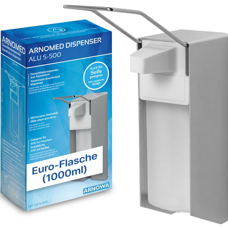 ARNOMED DISPENSER Manueller Seifen- und Desinfektionsmittelspender aus Aluminium