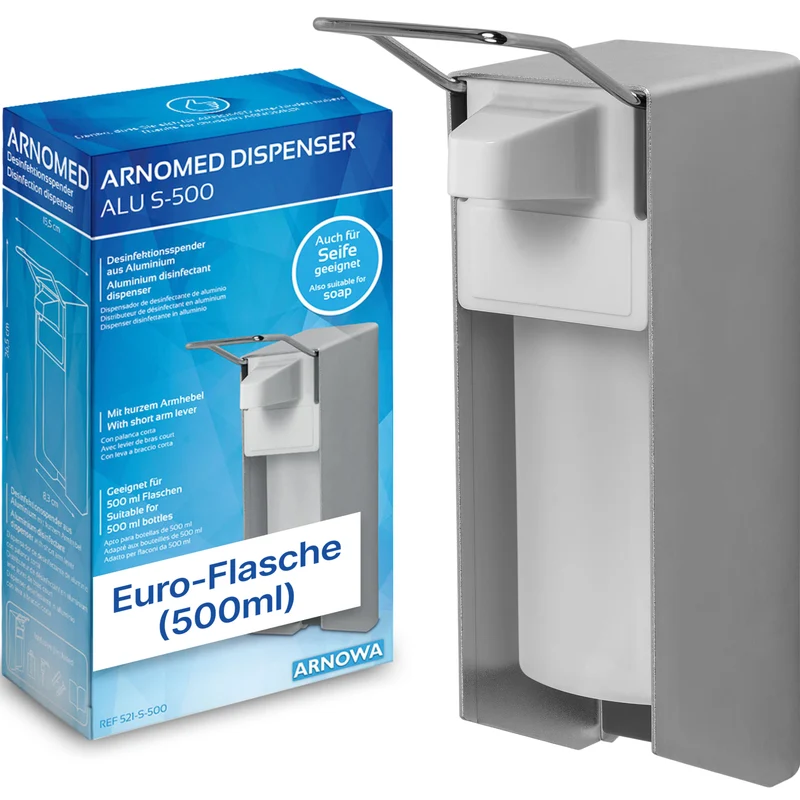 ARNOMED DISPENSER Manueller Seifen- und Desinfektionsmittelspender aus Aluminium