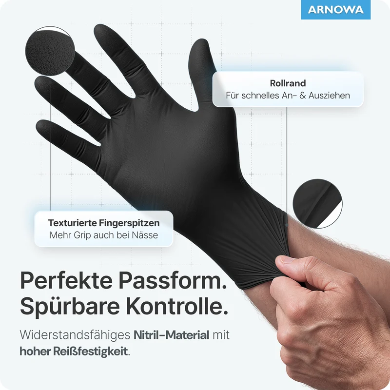 ARNOMED NITRIL MIDNIGHT BLACK Reißfeste Einmalhandschuhe aus Nitril in Schwarz