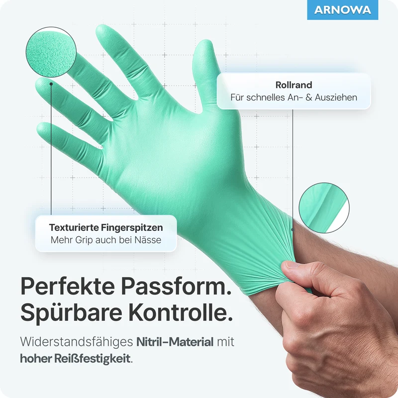 ARNOMED NITRIL PEPPERMINT GREEN Bunte Einmalhandschuhe aus Nitril Mintgrün