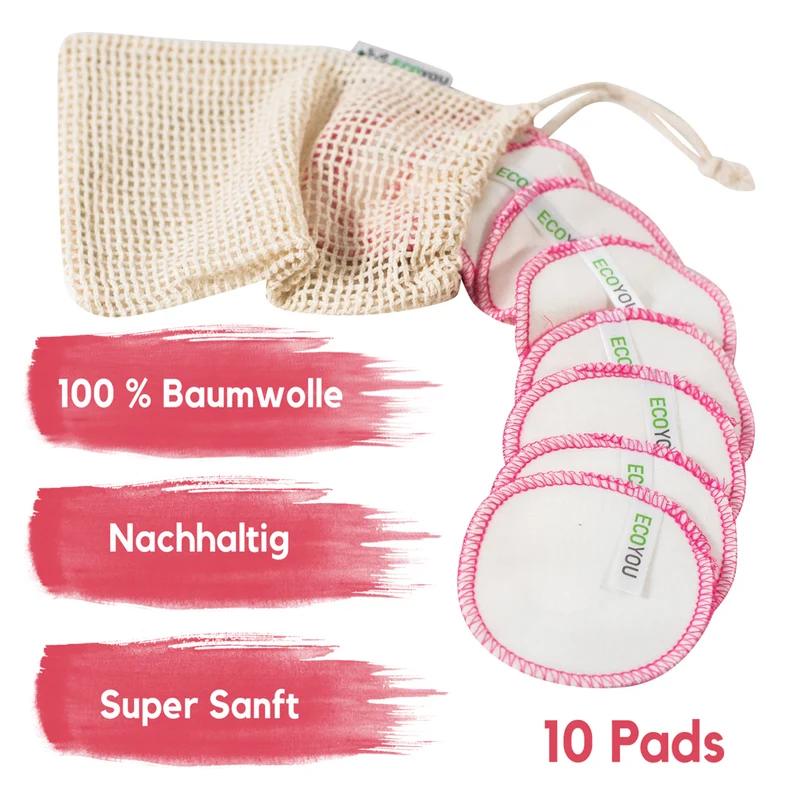 EcoYou Wiederverwendbare Abschminkpads 10er-Set inkl. Wäschenetz