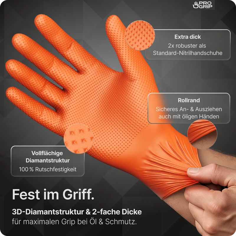 PROGRIP NITRIL DIAMOND ORANGE Reißfeste Einmalhandschuhe aus Nitril mit Diamantstruktur in Orange