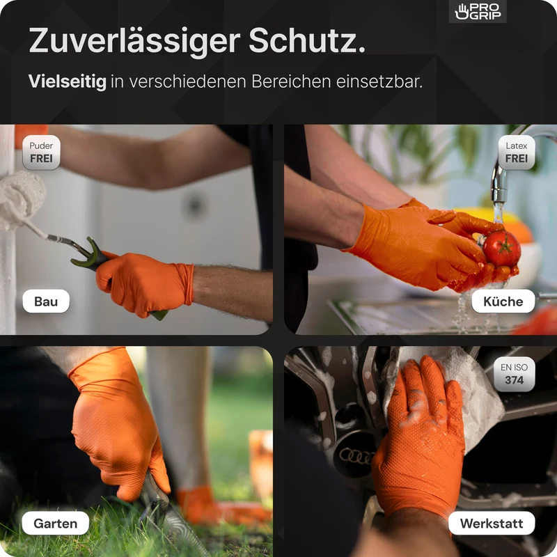 PROGRIP NITRIL DIAMOND ORANGE Reißfeste Einmalhandschuhe aus Nitril mit Diamantstruktur in Orange