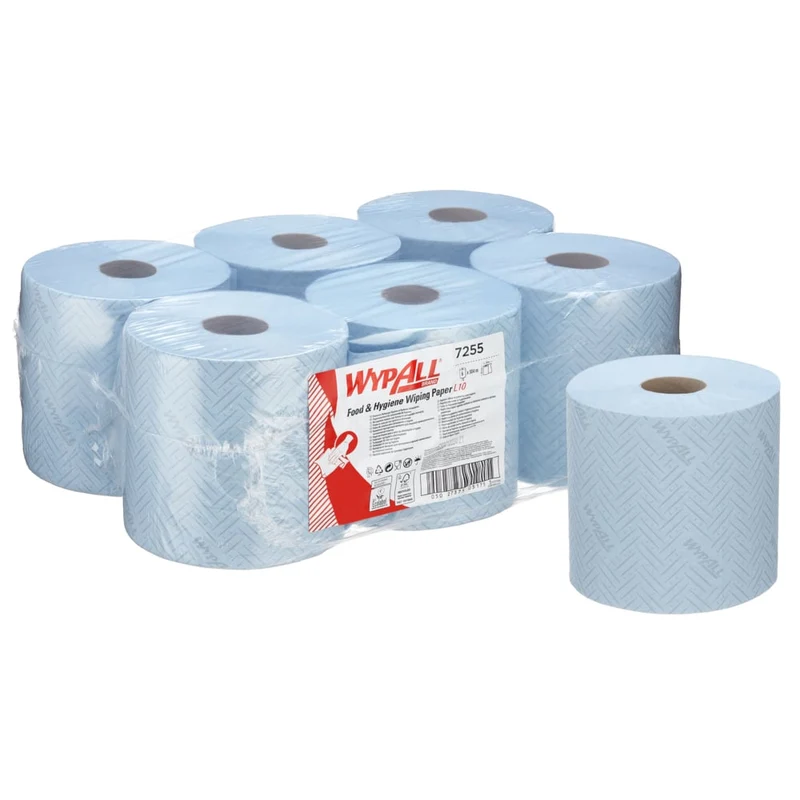 WypAll® L10 Papierwischtuch für Lebensmittel & Hygiene - Zentralentnahme / Blau /1-lagig - 6 Rolls x 800 Sheets | Karton (6 Rollen)