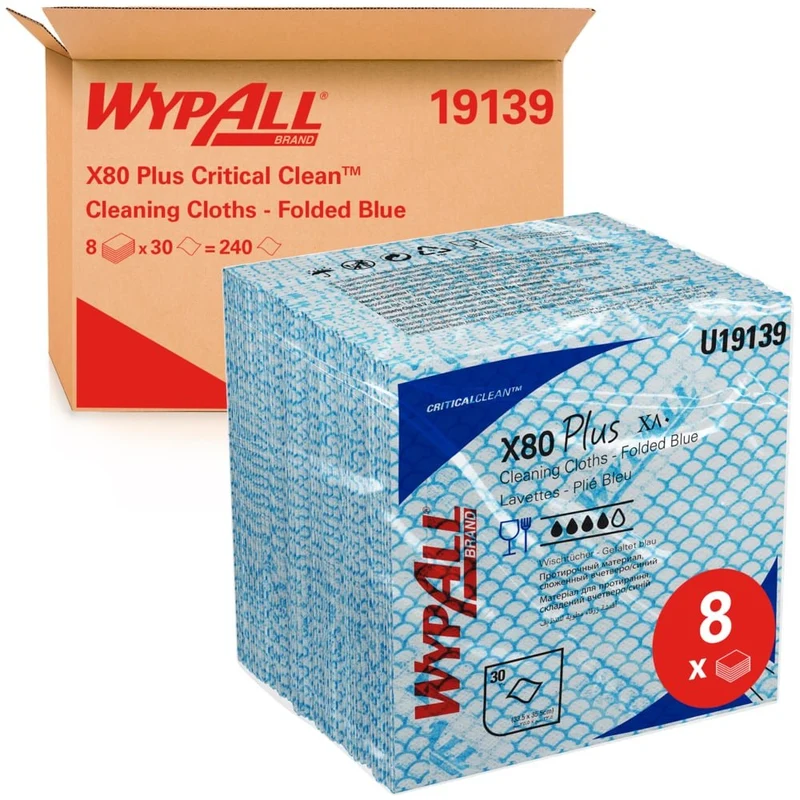 WypAll® X80 Plus Critical Clean - Viertelgefaltet / Blau - 8 Bags x 30 Sheets | Karton (8 Beutel)