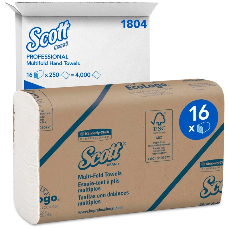 Scott® Handtücher - MultiFold / Weiß /Mittel - 16 Clips x 250 Sheets | Karton (16 Päckchen)