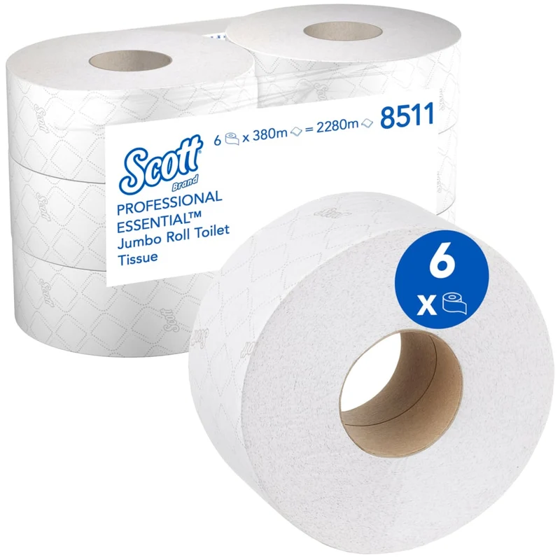 Scott® Essential™ Toilettenpapier - Maxi Jumbo / Weiß /380 - 6 Rolls x 1 Toilet Tissue Sheet | Karton (6 Rollen)