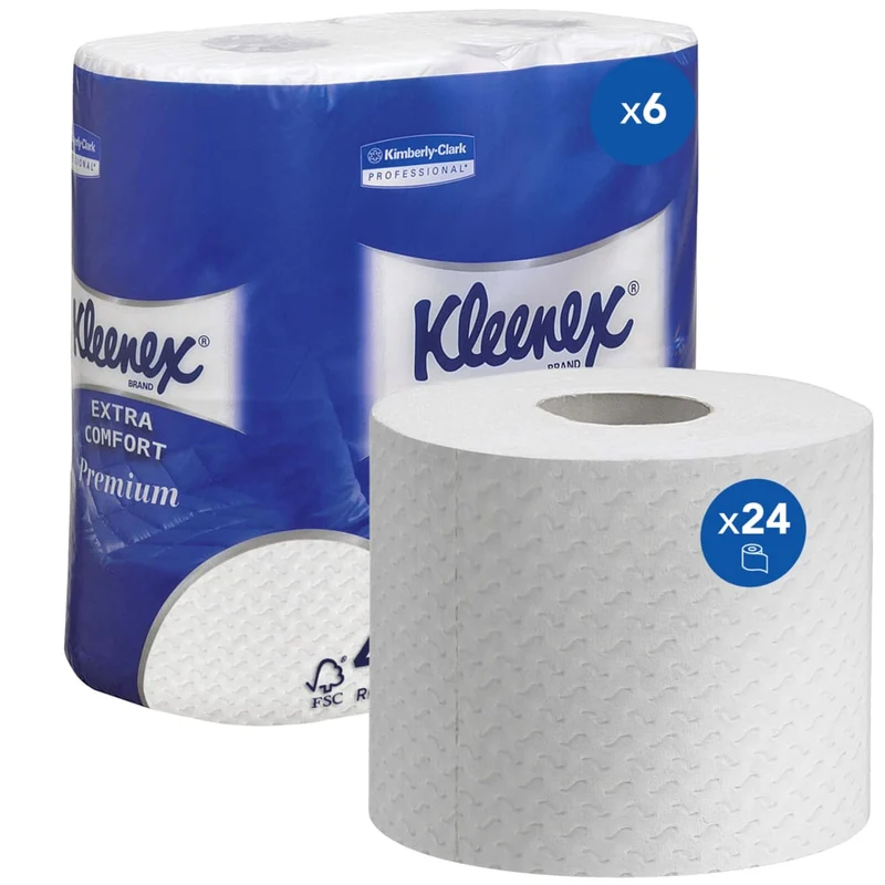 Kleenex® Toilettenpapierrollen - Kleinrollen / Weiß /160 sc - 6 Packs x 4 small rolls x 160 Toilet Tissue Sheets | Karton (6 Päckchen)