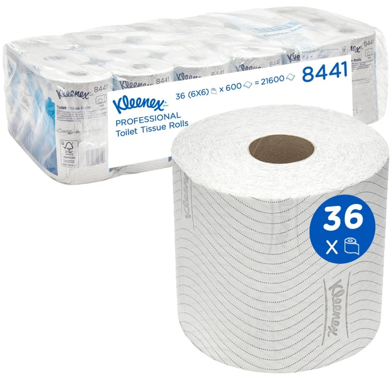 Kleenex® Toilettenpapier - Standard / Weiß - 6 Packs x 6 small rolls x 600 Toilet Tissue Sheets | Karton (6 Päckchen)