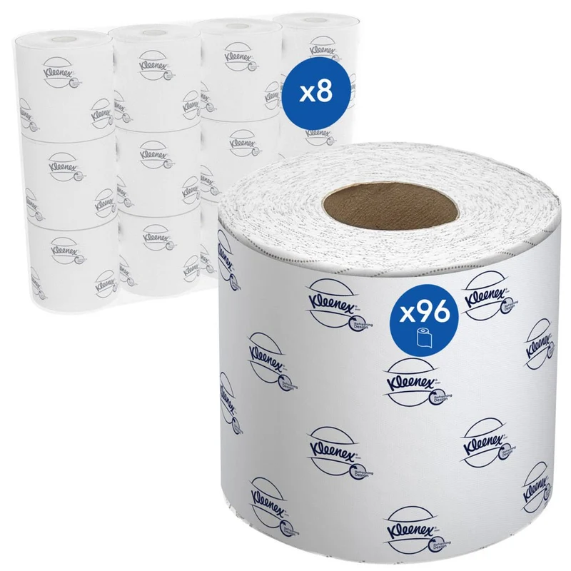 Kleenex® Toilettenpapierrollen - Kleinrollen / Weiß - 8 Packs x 12 small rolls x 250 Toilet Tissue Sheets | Karton (8 Päckchen)